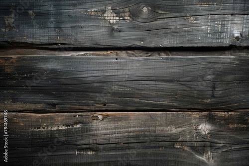 A close-up image featuring the detailed texture of dark wooden planks with natural patterns, suitable for background or design elements. Beautiful simple AI generated image in 4K, unique. photo