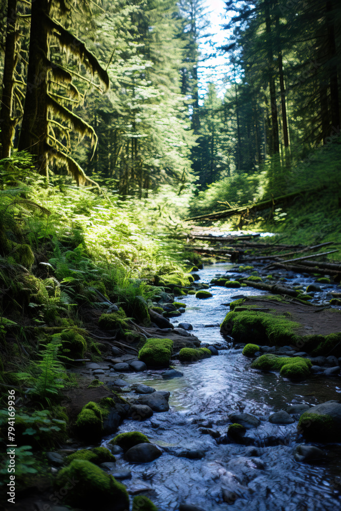 river in the forest.