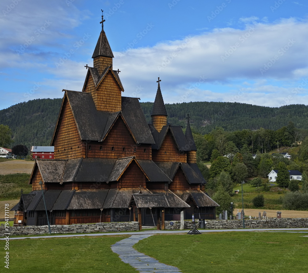 Stave church in Heddal in Norway, Europe
