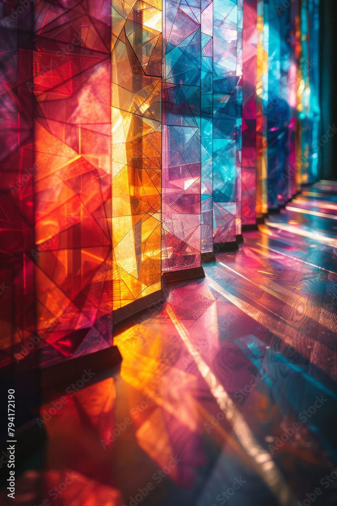 Naklejka premium A holographic projection of geometric shapes that intersect and overlap, creating a complex web of s