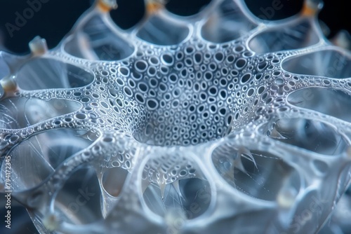 High-magnification shot of a diatom, showcasing its intricate silica shell