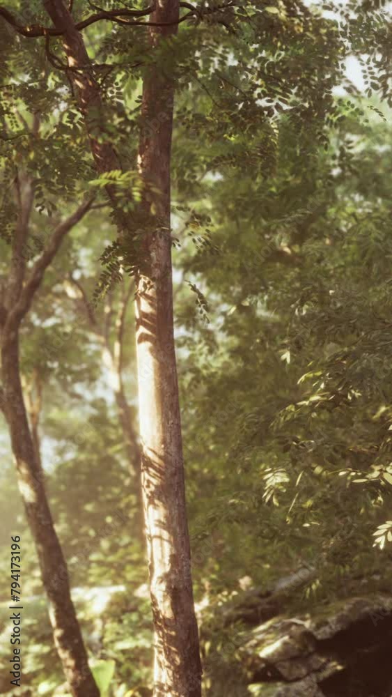 Evening forest with sun and volume light Evening forest with sun and volume light