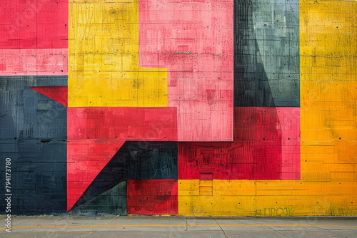 A mural that consists of nothing but clean, straight lines that intersect at unexpected angles, crea photo