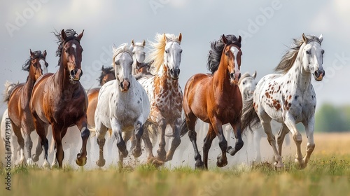 American Paint Horse Running in Herd  White Background