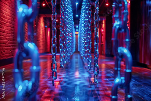 A nightclub design featuring a ceiling of hanging metallic chains that move and sway with the music, photo