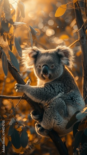 Cute Koala Munching on Leaves in Summer Light – Wallpaper of Australian Wildlife