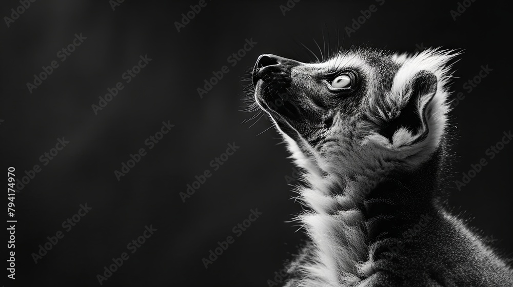 Obraz premium Lemur in black and white portrait showcasing wildlife fascination