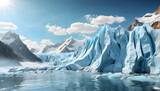 Photo Realistic Imagery of Glacial Melting Due to Carbon Emissions - Illustrating Critical Melting Points and Representing Global Warming Concept
