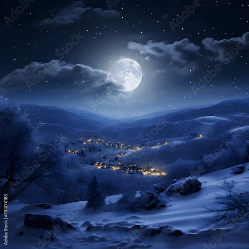 moon over the mountains, full moon, mountain area, peacefull place, cloud and moon photo