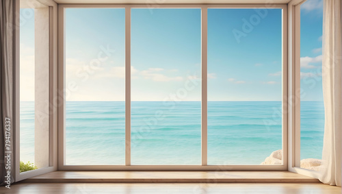 Window View of Serene Seaside  Perfect for Relaxation and Wellness Retreat Promotion