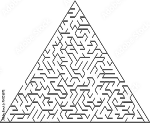 Vector template with a gray triangular 3D maze, puzzle.