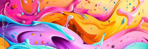 Colorful abstract swirls of paint in dynamic flow, creating vivid, fluid motion, background banner. Panoramic web header. Wide screen wallpaper