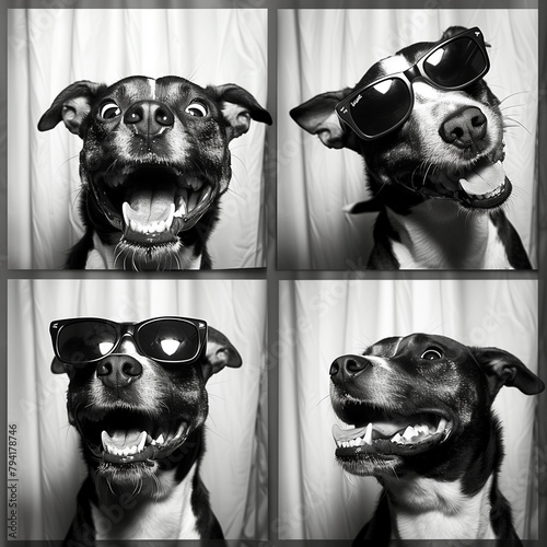 A dog posing with different comical expressions.