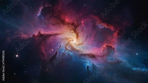 Colorful Galactic Nebula Cloud Illuminated by Distant Stars. Space Exploration Background.