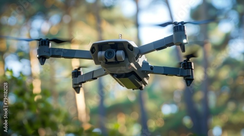 An image of a drone equipped with sensors and cameras used for aerial explosive detection with the caption Advancements in drone technology allow for safer and more . photo