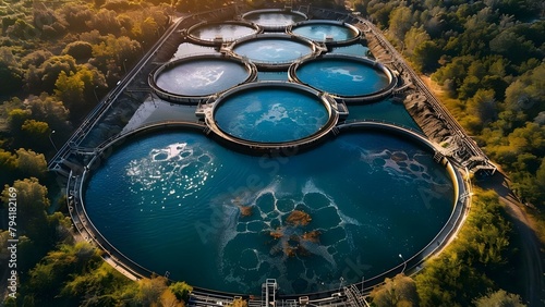 Managing wastewater sludge to prevent water pollution in rivers and lakes. Concept Wastewater Treatment, Sludge Management, Water Pollution Prevention, River Protection, Lake Conservation