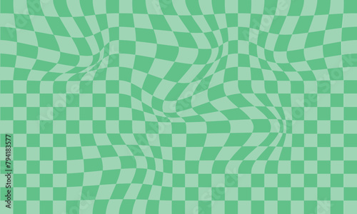 Pattern psychedelic checkerboard. Groovy retro wavy checkered texture. Psychedelic modern playful background. . Twisted and distorted trendy style vector illustration. EPS 10