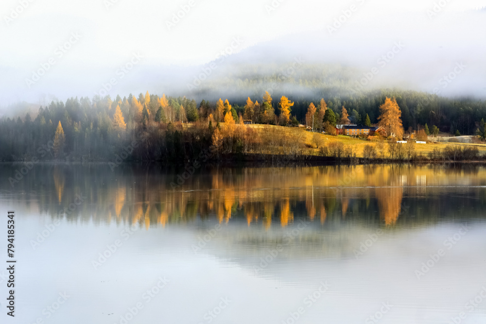 Fog at the lake Jonsvatnet, Norway