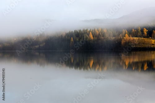 Fog at the lake Jonsvatnet, Norway