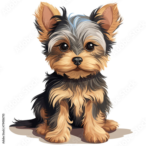 clipart yorkshire terrier dark color sitting сreated with Generative Ai