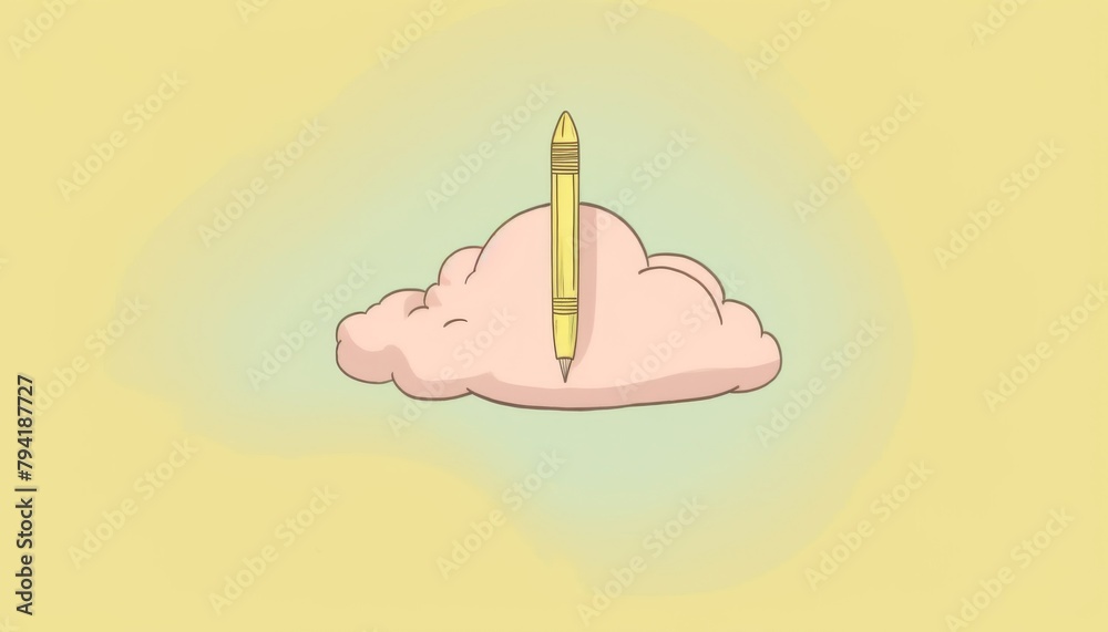 Bright and cheerful setting with a hand holding a pencil, yellow background enhancing the sense of activity and zest Bright and cheerful setting with a hand holding a pencil, yellow background enhancing the sense of activity and zest