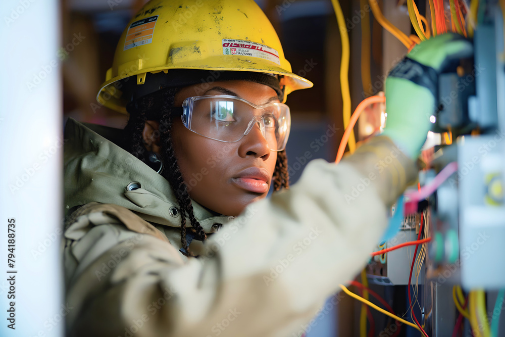 Electrical Engineer Woman Working Check Service Maintenance Electricity ...