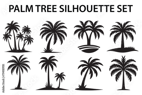 Palm tree Silhouette Set  set of black silhouettes of a palm tree  silhouette of a palm tree isolated
