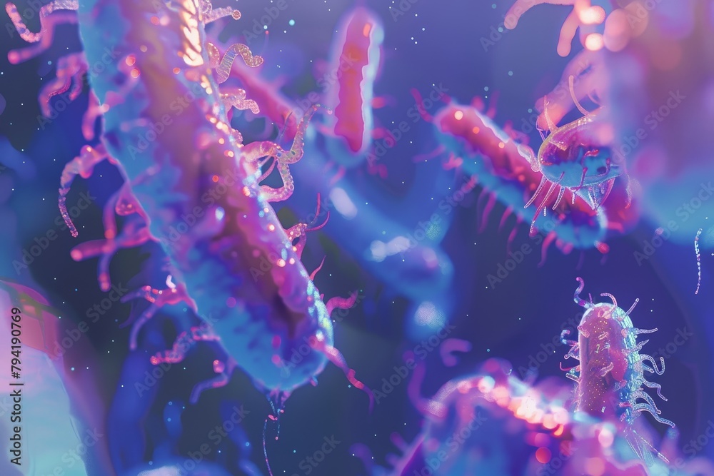 Illustration of a Vibrant Microbial Life. Generative AI. Illustration of a Vibrant Microbial Life. Generative AI.