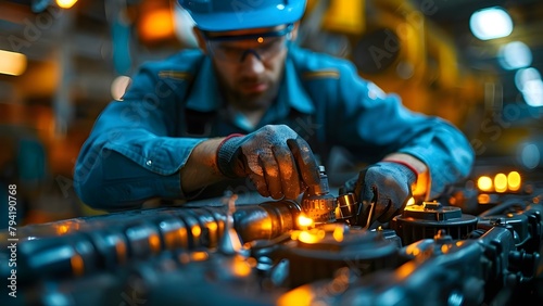 Mechanic working on a car at an auto repair shop. Concept Car Maintenance, Auto Repair, Mechanic Tools, Vehicle Troubleshooting, Engine Diagnosis