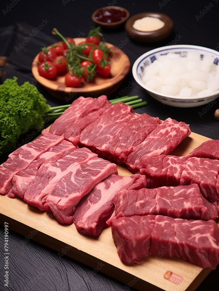 wagyu meat Japanese juicy cheese on the table сreated with Generative Ai wagyu meat Japanese juicy cheese on the table сreated with Generative Ai