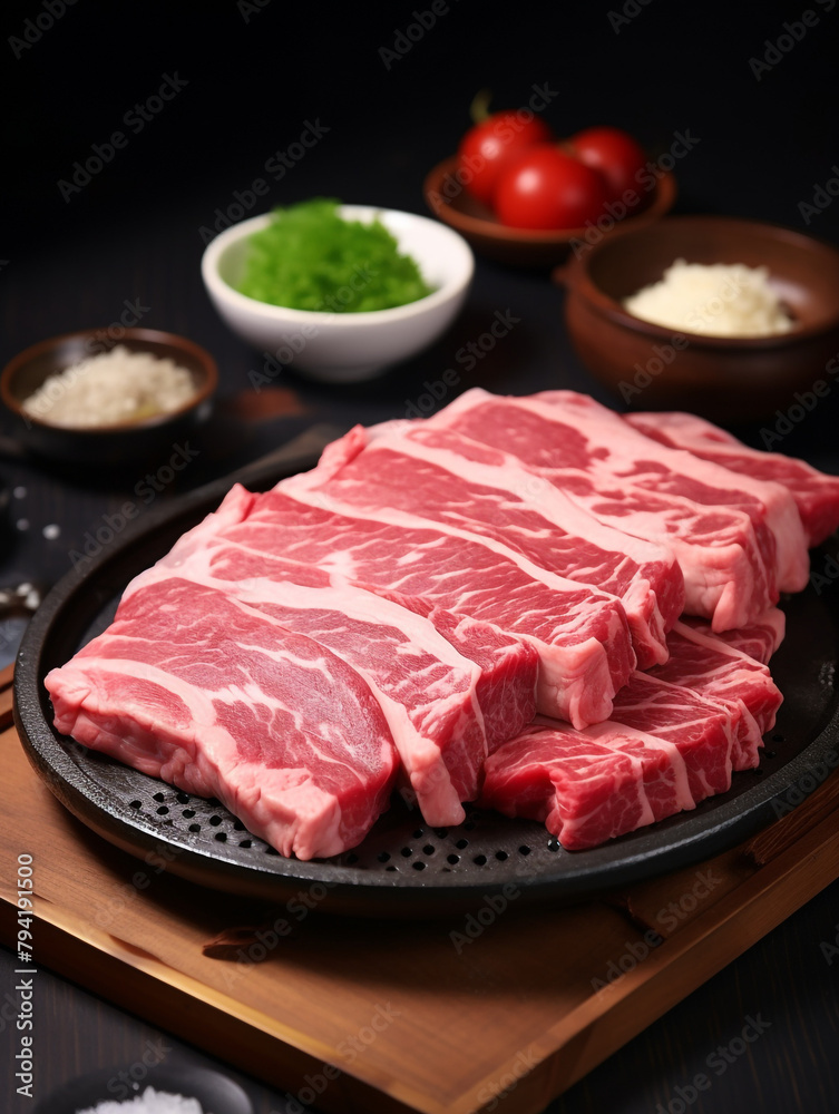wagyu meat Japanese juicy cheese on the table сreated with Generative Ai wagyu meat Japanese juicy cheese on the table сreated with Generative Ai