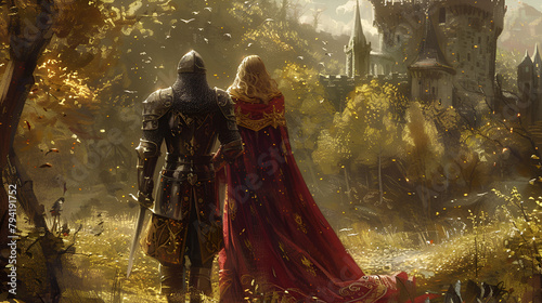 Medieval knight with lady, generative ai photo