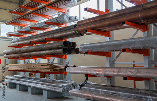 Photos Warehouse cantilever racks for storing copper pipes or profiles