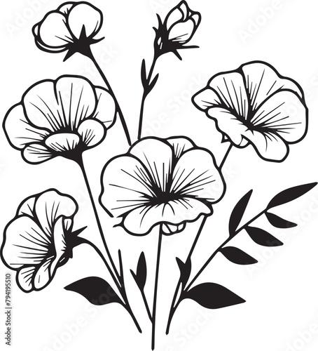 Sweet pea flower drawings, sweet pea flowers colorless black and white contour line easy drawings, Hand drawn line leaves branches and blooming sweet pea coloring pages