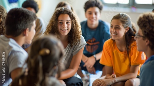 A group of teenagers participating in a roleplaying activity where they learn about the consequences of participating in riots and the importance of peaceful conflict .