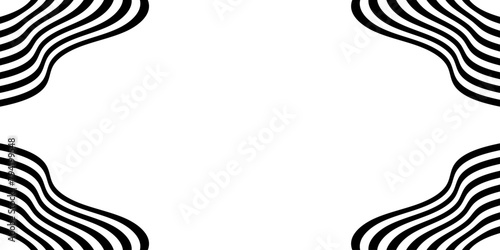 Black on white abstract geometric line pattern, perspective line stripes with 3d dimensional effect isolated on white.