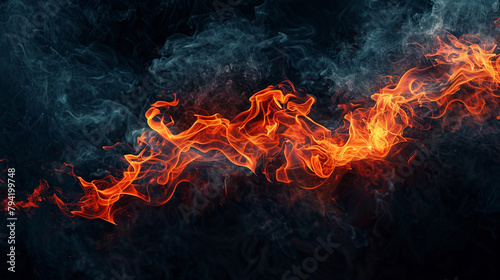 Flames flicker and leap, painting the night with a mesmerizing display of fiery energy amidst swirling smoke.