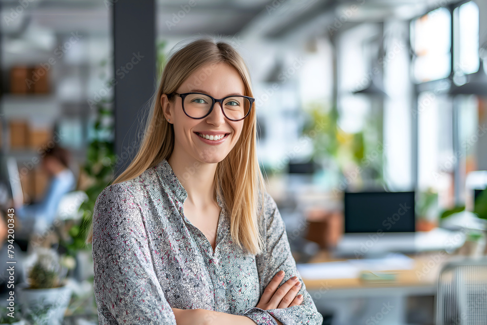 Happy Confident Businesswoman In Office Looking At Camera, Female Entrepreneur, Female Employee, Female Consultant Happy Confident Businesswoman In Office Looking At Camera, Female Entrepreneur, Female Employee, Female Consultant