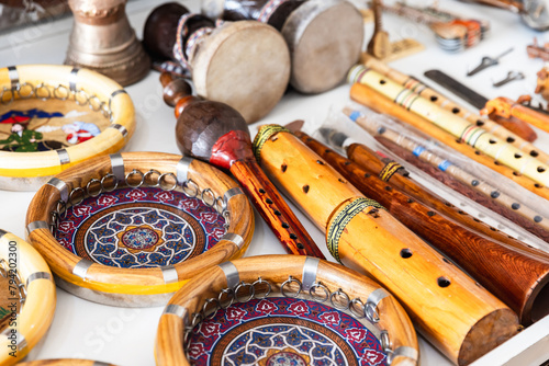 Central Asian percussion and wind musical instruments