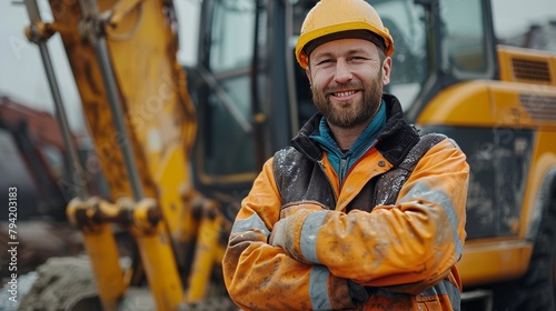 Cheerful Construction Worker Operating Excavator Generative AI