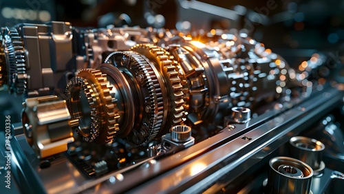 Exploring the Inner Workings of an Auto Engine: Disassembling, Inspecting Gears, Pistons, and Components. Concept Auto Engine Disassembly, Gear Inspection, Piston Examination photo