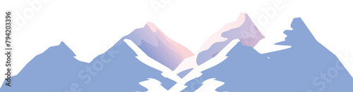 Snow-capped peaks of mountains White backdrop with isolated rocky cliffs covered in snow. 