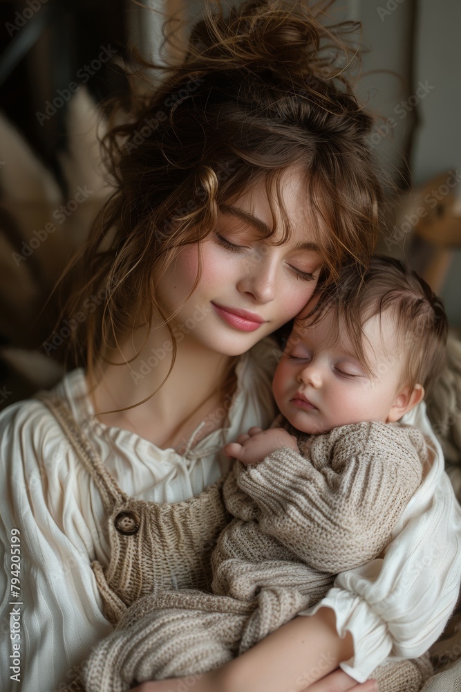 Peaceful Moments - Sleeping Mother and Newborn Baby Generative AI Peaceful Moments - Sleeping Mother and Newborn Baby Generative AI