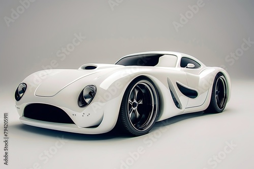 3D cartoon White Sports car 
