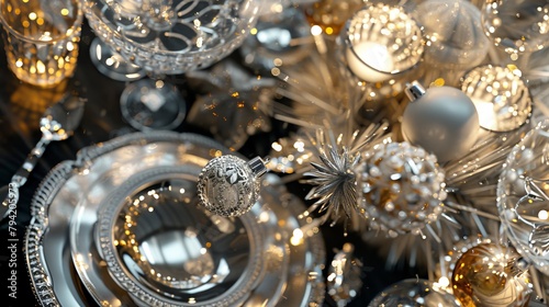 A sophisticated and glamorous Christmas scene adorned with shimmering silver and crystal accents