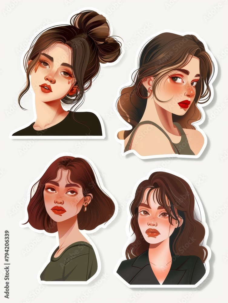 Minimalist Sticker Design with Adorable Women Illustrations Generative AI Minimalist Sticker Design with Adorable Women Illustrations Generative AI