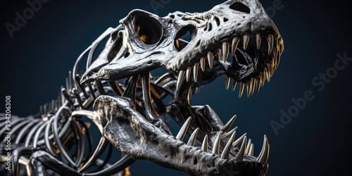 The museum proudly exhibits the fossilized skull of a dinosaur, a captivating relic of prehistoric times.