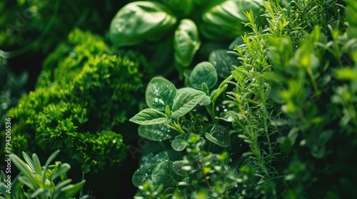 Close up Image of Vegetables and Herbs Growing in Garden