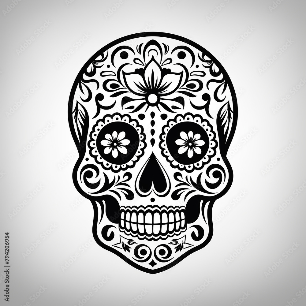 simple drawing sugar skull icon сreated with Generative Ai