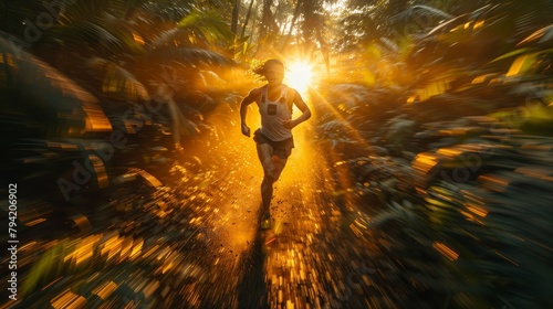 Blurred Motion of a Trail Runner in a Lush Forest Generative AI